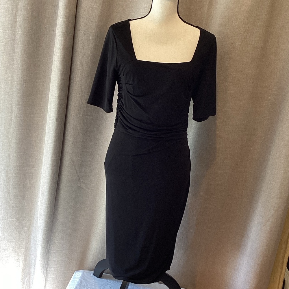 Elegant Ann Taylor Black Square Neck Dress, size 6.